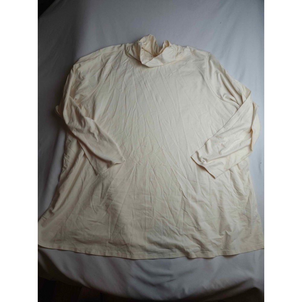 Belle by Kim Gravel Cream Pima Cotton Modal Mock Neck Top Plus Size 4X